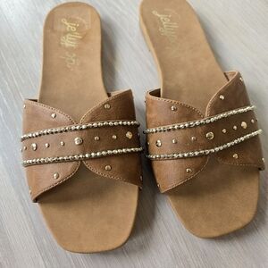 Jellypop Women's Tan Embellished Sandals Size 10